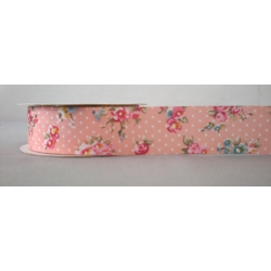Vintage Floral Ribbon w/cut  edge pink 1" 25y